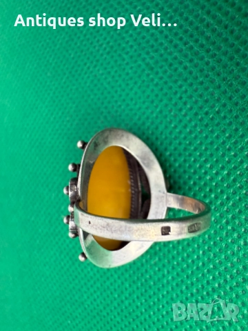 Руски сребърене пръстен с кехлибар №7521 , снимка 5 - Антикварни и старинни предмети - 52127497