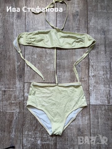 Нов висока талия светло зелен светло резедав бански костюм сет от две части брокат лек блясък , снимка 8 - Бански костюми - 40761480