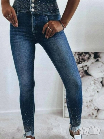 дънки с камъни висока талия , снимка 4 - Дънки - 51737533