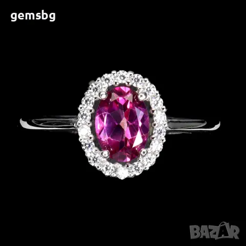 Сребърен пръстен с естествен розов топаз и цирконий