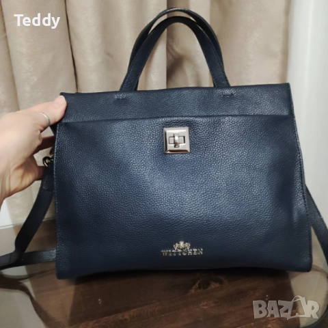 Маркова синя кожена чанта Wittchen, естествена кожа, снимка 3 - Чанти - 52654798