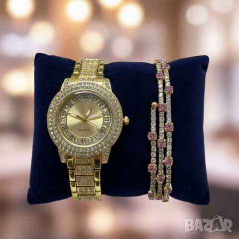 Бляскав дамски комплект часовник и гривна – съчетава елегантност и практичност, снимка 5 - Дамски - 51975919