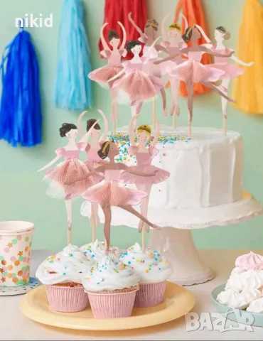12 бр розова балерина балет топери топер декор украса кексчета мъфини торта, снимка 4 - Други - 50237418
