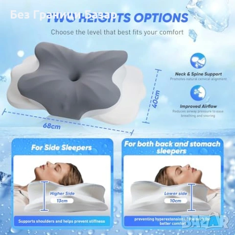 Нова Охлаждаща дишаща възглавница мемори пяна опора за врат спане сън, снимка 2 - Възглавници - 53646383