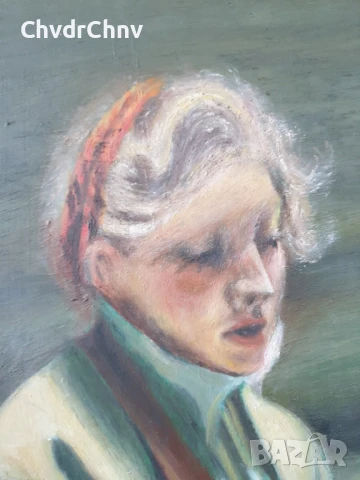 70x59см репродукция 1954г по Zorn 1901г/стара шведска картина масло върху фазер/женски портрет/рамка, снимка 3 - Картини - 50702506