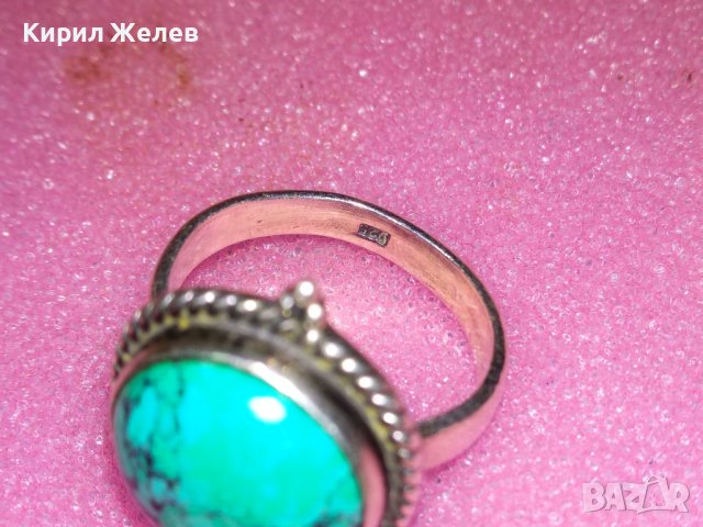 ВЕЛИКОЛЕПЕН АНГЛИЙСКИ СКЪПОЦЕНЕН СРЕБЪРЕН ПРЪСТЕН СРЕБРО 925 с ШЛИФОВАН НАТУРАЛЕН ТЮРКОАЗ 43355, снимка 14 - Пръстени - 44406452
