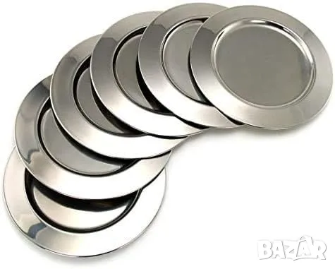 К-кт 6бр подложни чинии неръждаема стомана 32см диаметър 