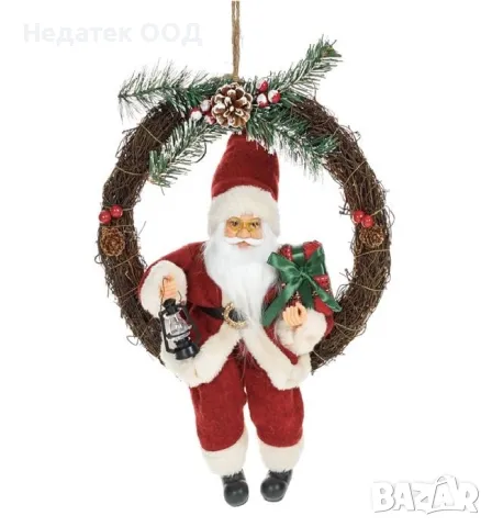 Коледен декоративен венец, Дядо Коледа, Кафяв, Ø30см