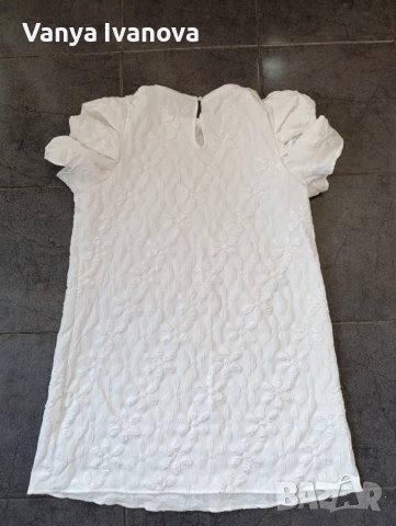 Shein  бяла рокля с релефни цветя и френски  ръкав, снимка 2 - Рокли - 50045343