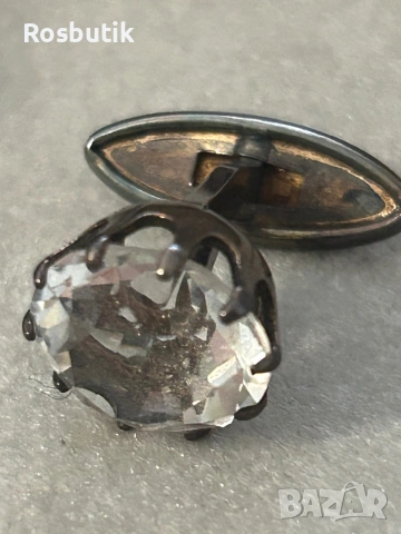 Антикварни редки Съветски сребърни ръкавели с планински кристал , снимка 2 - Антикварни и старинни предмети - 53430509