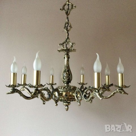 Уникален,луксозен старинен полилей от месинг,класическо,бароково осветление за хол, всекидневна, снимка 12 - Полилеи - 11434206