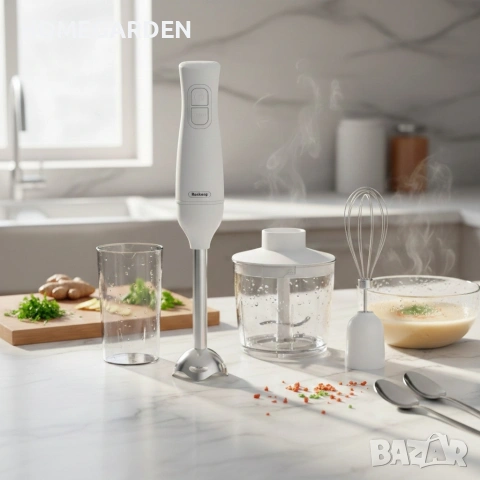 Ръчен пасатор 3 в 1 Rosberg R51112OSC, 350W, Метален накрайник, купа 0.7л., Приставка за разбиване, снимка 3 - Чопъри и пасатори - 53536864