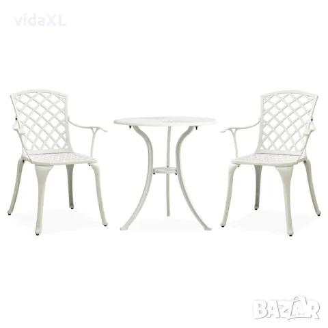 vidaXL Бистро комплект, 3 части, лят алуминий, бял
