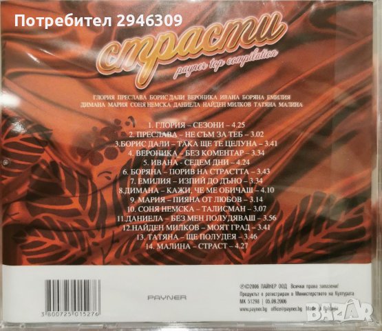 Payner Top Compilation - Страсти(2006), снимка 2 - CD дискове - 40007233