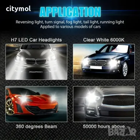 Комплект LED диодни лампи за фарове H7, 55W, 6000K, 12SMD 2835 чипа, снимка 6 - Аксесоари и консумативи - 49737516