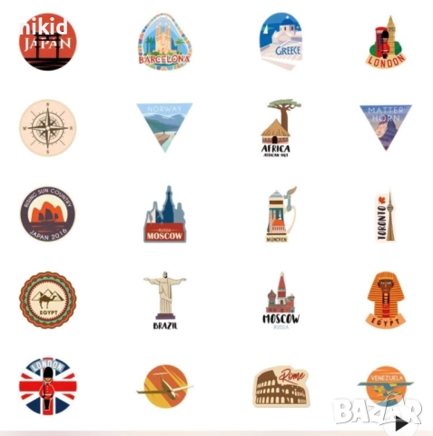 50 бр Европейски забележителности Европа самозалепващи лепенки стикери украса декор картонена торта, снимка 3 - Други - 51751766