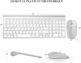 Безжичен комплект клавиатура и мишка, ултра тънък, AZERTY, бял/сребрист, снимка 4