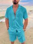 Мъжки летен едноцветен комплект къси панталони с къс ръкав, 5цвята, снимка 3