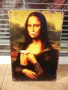 Метална табела Мона Лиза с бира в ръка и пяна на носа мустаци шарж, снимка 1