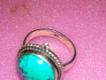 ВЕЛИКОЛЕПЕН АНГЛИЙСКИ СКЪПОЦЕНЕН СРЕБЪРЕН ПРЪСТЕН СРЕБРО 925 с ШЛИФОВАН НАТУРАЛЕН ТЮРКОАЗ 43355, снимка 14